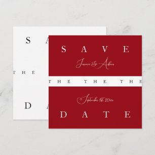 Save The Date Mariage à typographie rouge cramoisi et blanc, Enr