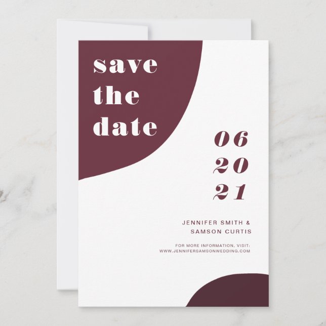 Save The Date Mariage Abstrait de Bourgogne moderne Enregistrer  (Devant)