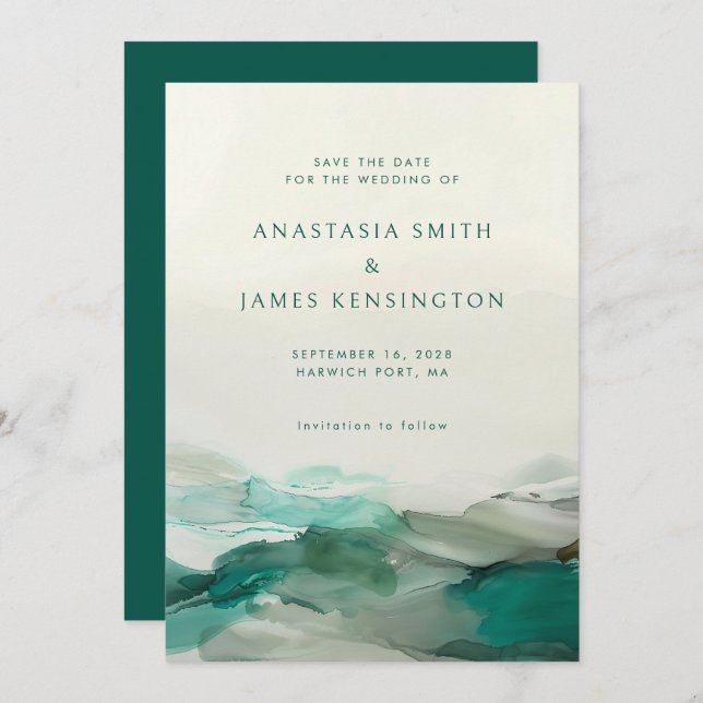 Save The Date Mariage Abstrait moderne en encre d'alcool (Devant / Derrière)