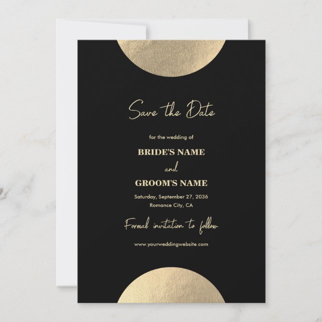 Save The Date Mariage Abstrait moderne Noir & Or contemporain (Devant)