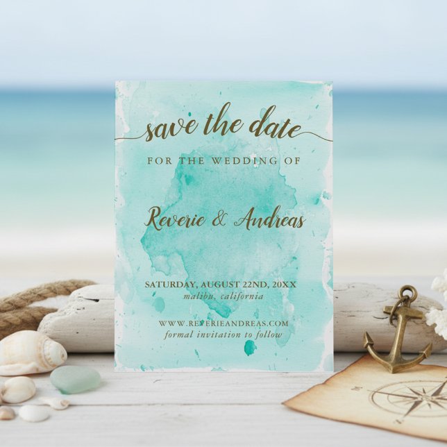 Save The Date Mariage Abstrait Tropical Turquoise Aquarelle (Créateur téléchargé)