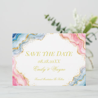 Save The Date Mariage Agate Rose Bleu Or