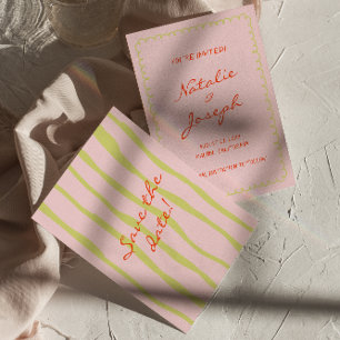 Save The Date Mariage amusant à la main coloré Écrit rétro Pinst