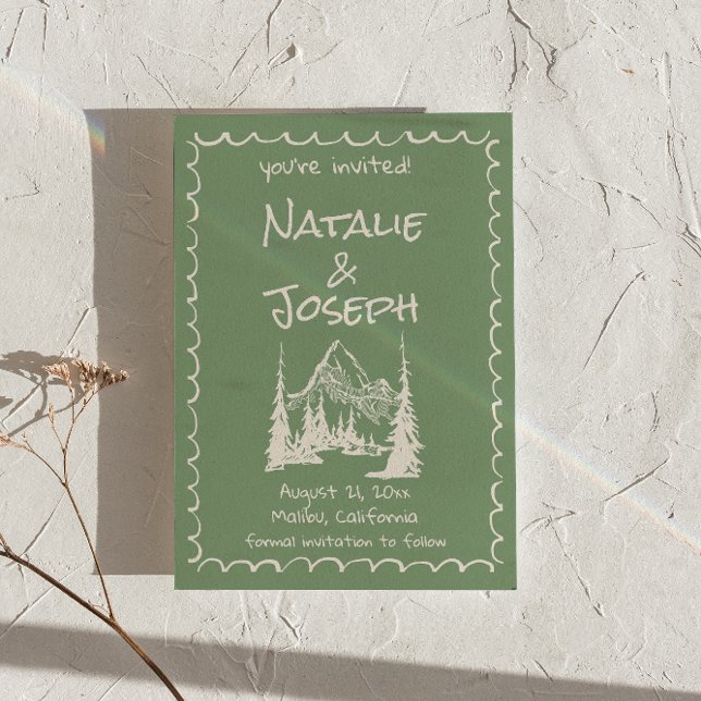 Save The Date Mariage amusant Crème verte dessinée à la main (Créateur téléchargé)