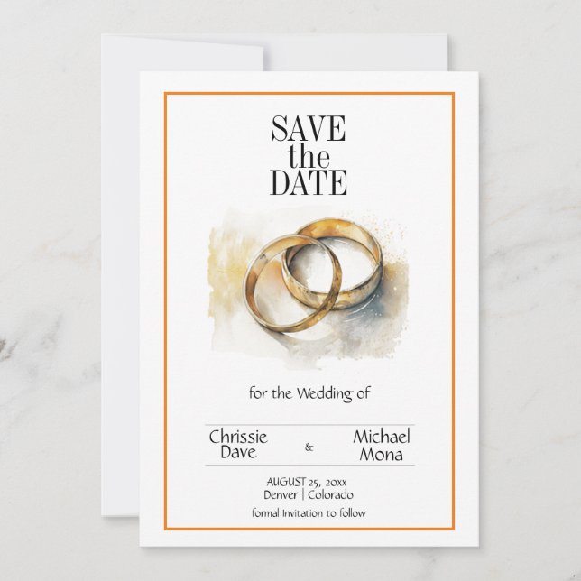 Save The Date Mariage Anneaux Elégant Mariage blanc (Devant)