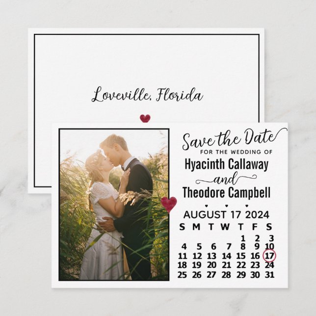 Save The Date Mariage Août 2024 Calendrier Photo personnalisée B (Devant / Derrière)