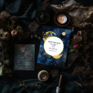 Save The Date Mariage aquarelle bleu mystique minuit et or