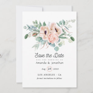 Save The Date Mariage aquarelle boho eucalyptus poppy