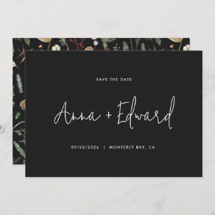 Save The Date Mariage aquarelle botanique noir moderne minimal
