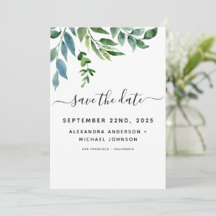 Save The Date Mariage Aquarelle de Feuillage de Verdure Botaniqu