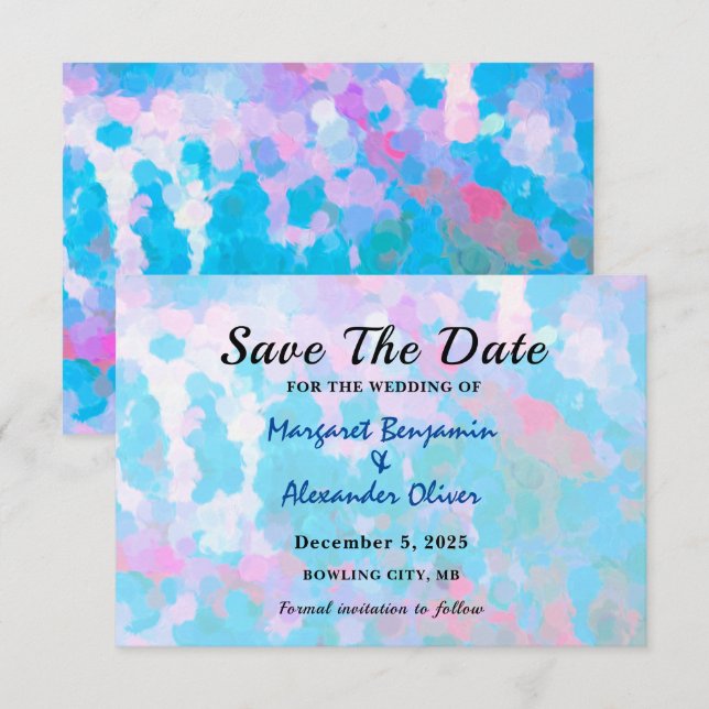 Save The Date Mariage Aquarelle Élégant Cercles Bleu Rose (Devant / Derrière)