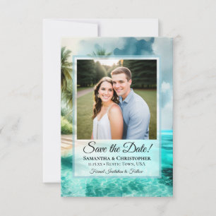Save The Date Mariage aquarelle et photo de plage tropicale