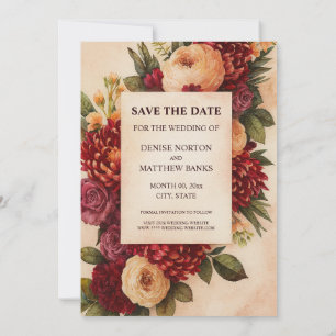 Save The Date Mariage aquarelle florale Bourgogne rose