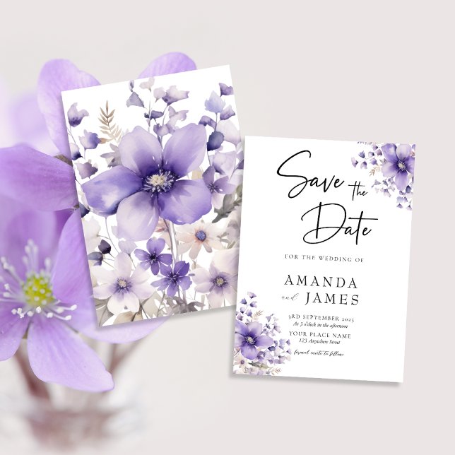 Save The Date Mariage aquarelle florale violette (Créateur téléchargé)