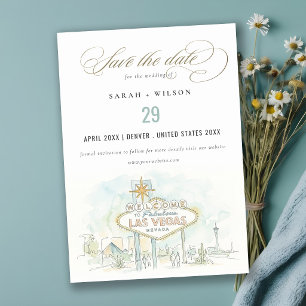 Save The Date Mariage aquarelle paysage Las Vegas Nevada