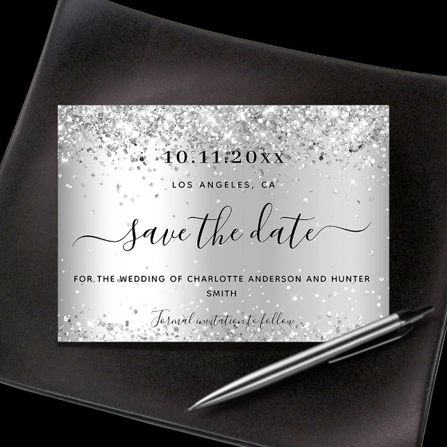 Save The Date Mariage argent confetti élégant (Créateur téléchargé)