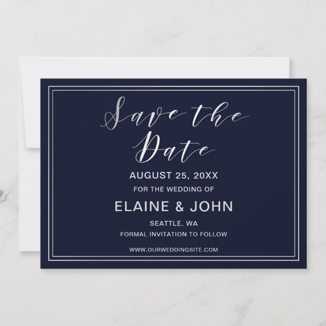 Save The Date Mariage Argenté Classique Navy save the dates (Devant)
