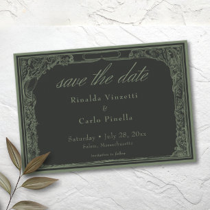 Save The Date Mariage Arrière de Treillis Botanique Vintage Noir