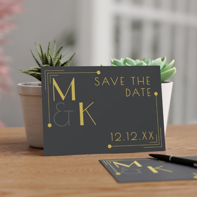 Save The Date Mariage Art Déco 1920 Élégant Noir Enregistrez La  (Get your glad rags on! Send this save the date for your 1920's Gatsby Wedding)
