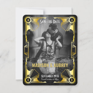 Save The Date Mariage Art Déco Gatsby Or & Noir Photo