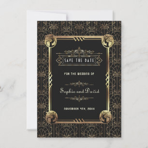Save The Date Mariage Art Déco Great Gatsby Or Noir Doré Unique