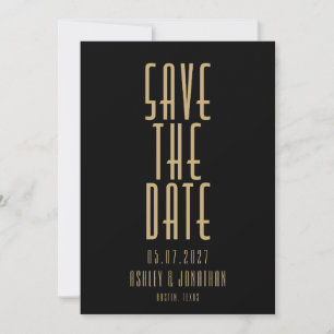 Save The Date Mariage Art Déco Minimaliste Noir Or