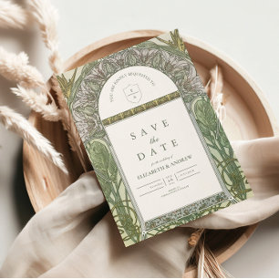 Save The Date Mariage Art Nouveau à l'arche de feuille d'olive
