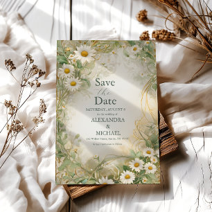 Save The Date Mariage Art Nouveau Daisies Ivoire Vert