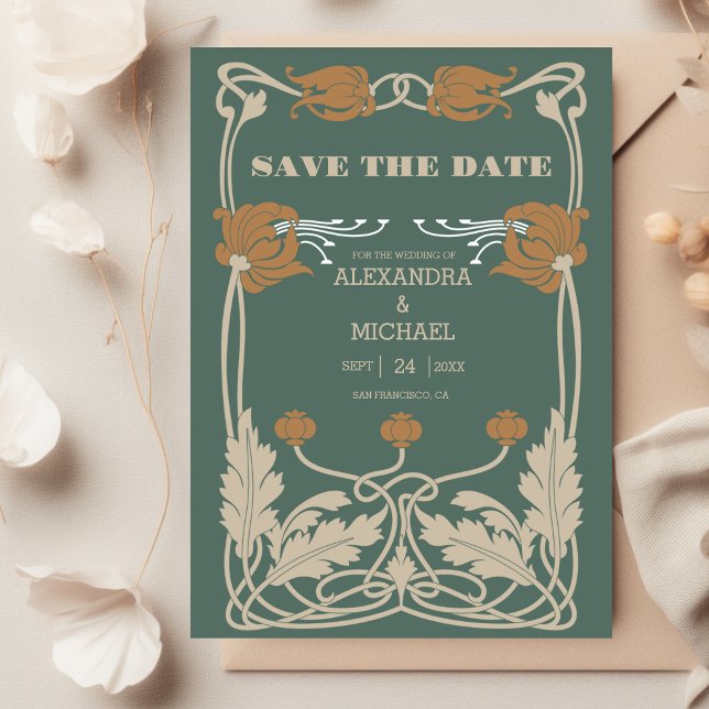 Save The Date Mariage Art nouveau vert (Créateur téléchargé)