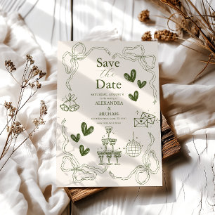 Save The Date Mariage artistique de doodle rétro fantaisiste