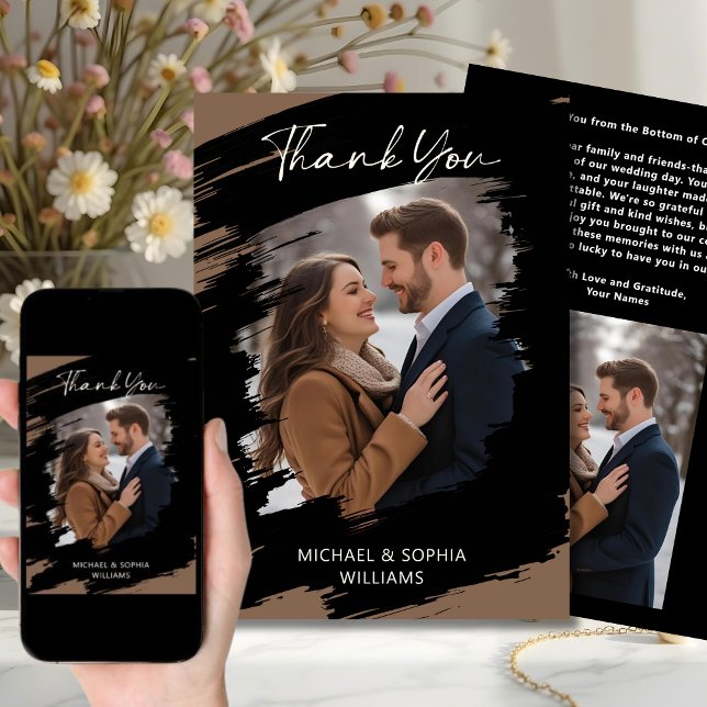 Save The Date Mariage artistique moderne Merci noir Brown (Créateur téléchargé)
