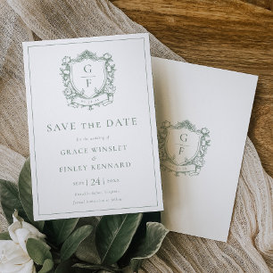 Save The Date Mariage au blason de monogramme de roses française