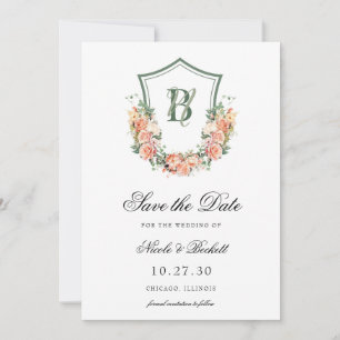 Save The Date Mariage au blason floral de pêche