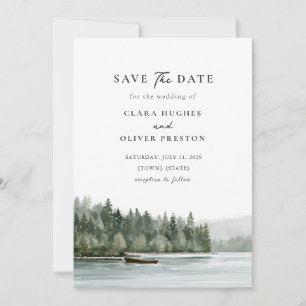 Save The Date Mariage au lac Évergreen avec une barque dans le N