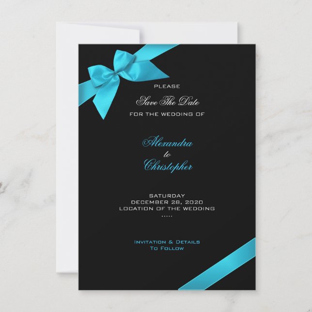 Save The Date Mariage au ruban turquoise Enregistrer La Date 2 (Devant)