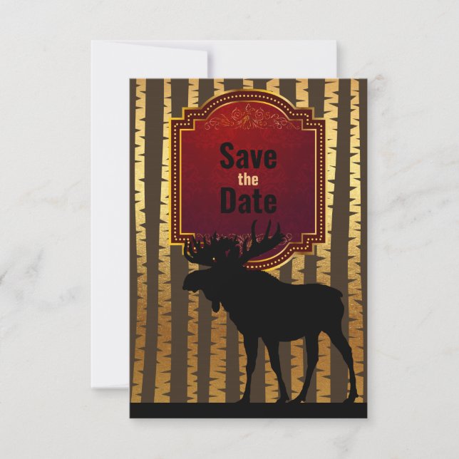 Save The Date Mariage au thème d'élan rustique et d'arbres tremb (Devant)