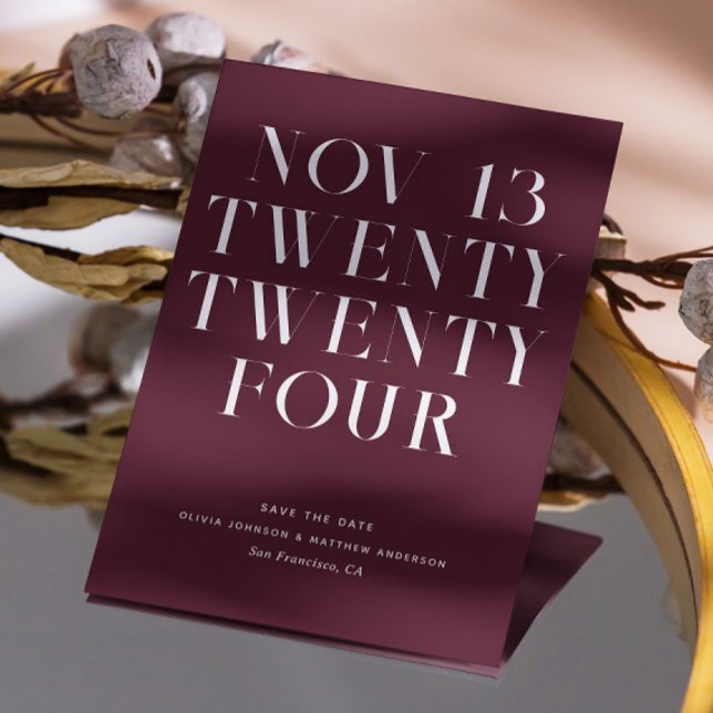 Save The Date Mariage au Vin Sombre. Minimalisme Moderne Bourgui (Créateur téléchargé)