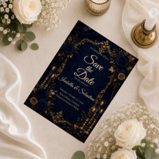 Save The Date Mariage Automnal Bleu de Minuit Enchanté