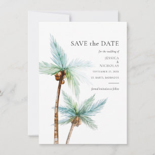 Save The Date Mariage aux arbres tropicaux à l'aquarelle