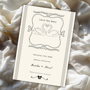 Save The Date Mariage aux cygnes rayures dessinés à la main vint