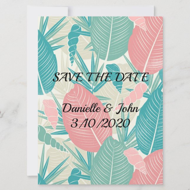 Save The Date Mariage aux feuilles de palmier dessinées à la mai (Devant)