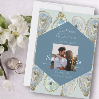 Save The Date Mariage aux huîtres à l'aquarelle 