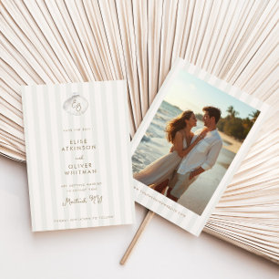 Save The Date Mariage aux rayures côtières avec monogramme de co