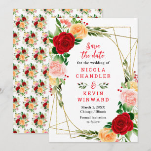 Save The Date Mariage aux Roses Rouges et Orange Romantiques