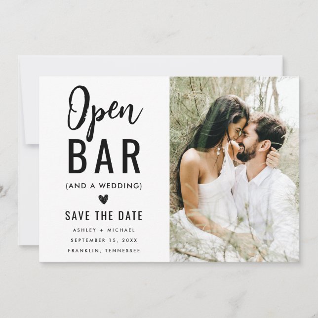 Save The Date Mariage avec bar ouvert et typographie drôle moder (Devant)