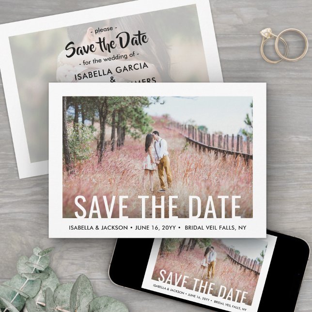 Save The Date Mariage avec deux photos et typographie blanche mo (Créateur téléchargé)