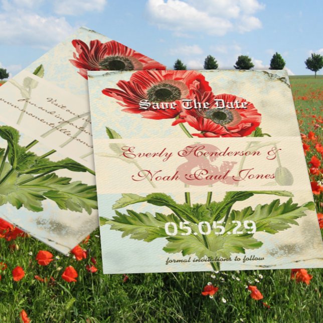 Save The Date Mariage avec du pavot en damas dégoûté Enregistrer (Créateur téléchargé)