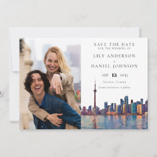 Save The Date Mariage avec photo aquarelle de la skyline de Toro