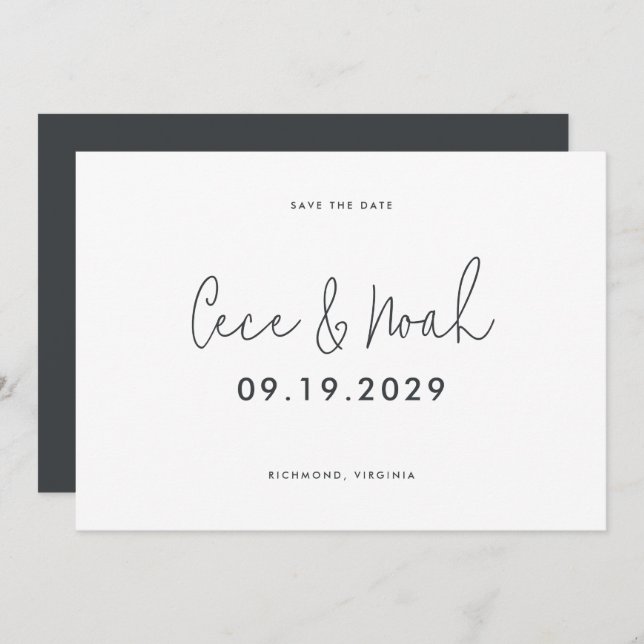 Save The Date Mariage avec une typographie simple et moderne (Devant / Derrière)