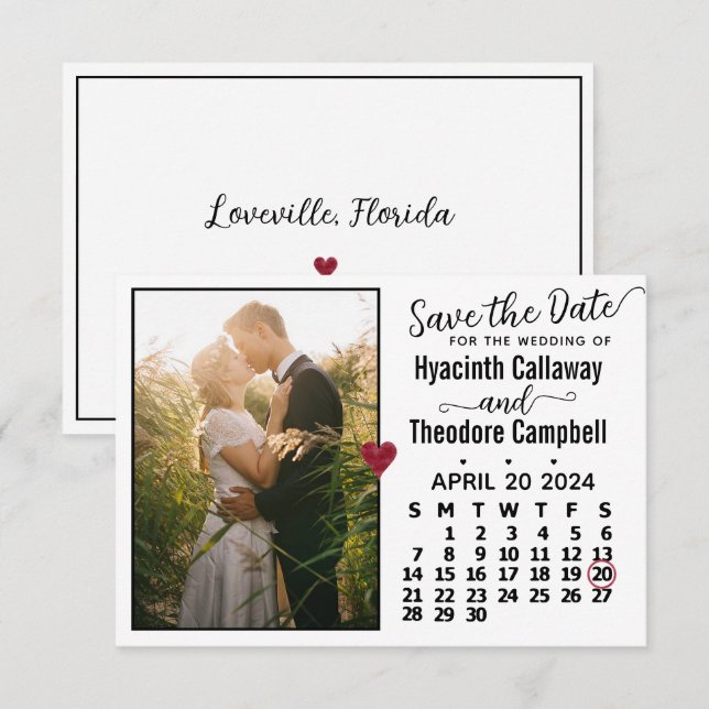 Save The Date Mariage Avril 2024 Calendrier Photo personnalisée  (Devant / Derrière)